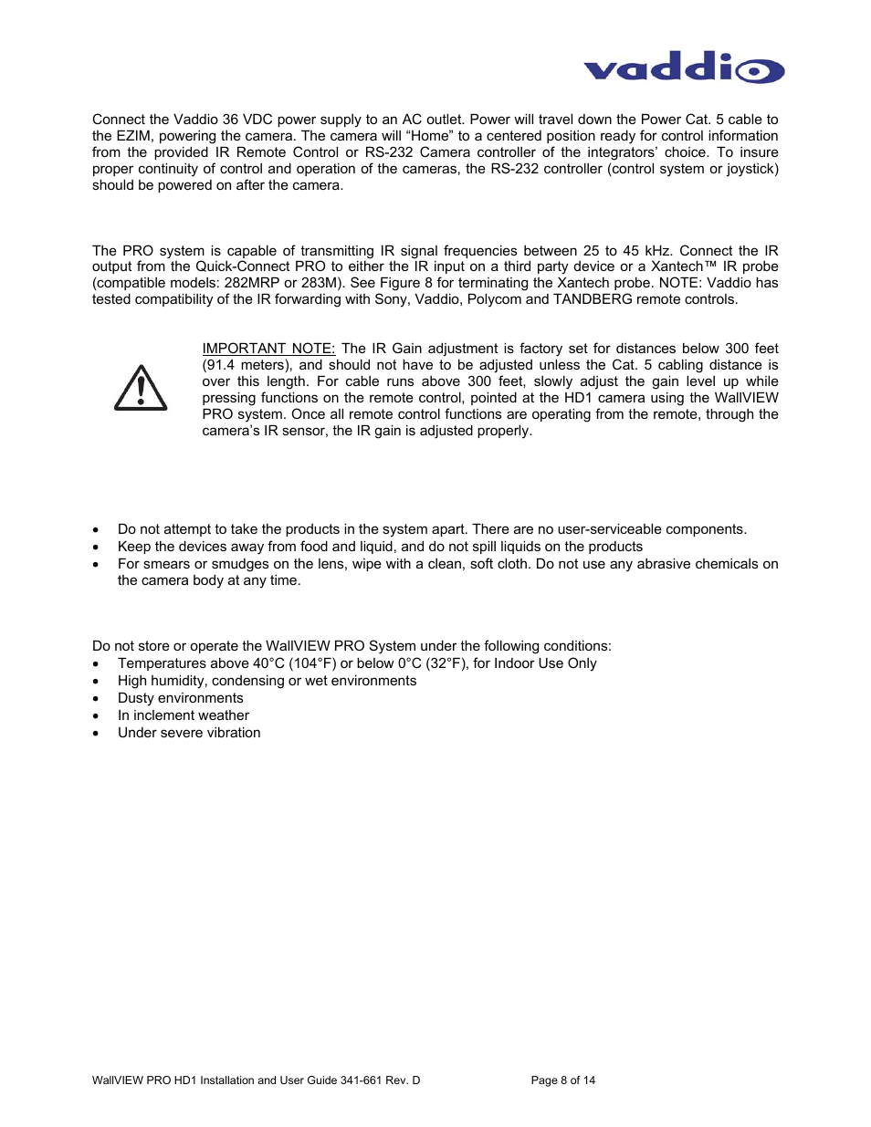 Vaddio WallVIEW PRO HD-1 User Manual | Page 8 / 14