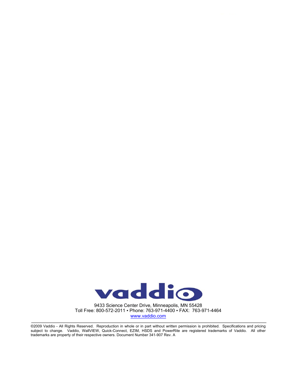 Vaddio WallVIEW PRO Z330 User Manual | Page 12 / 12