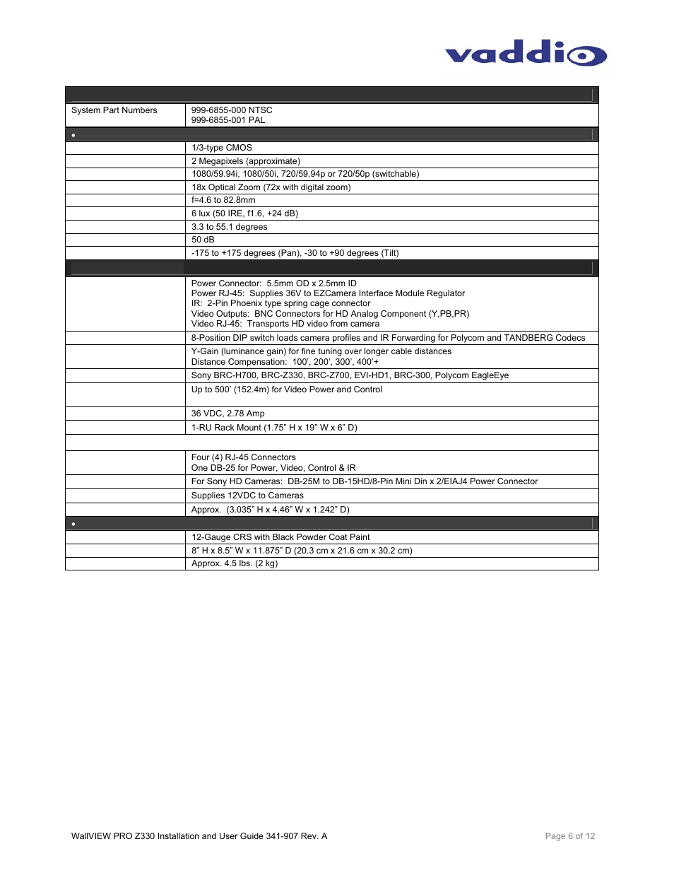 Vaddio WallVIEW PRO Z330 User Manual | Page 6 / 12