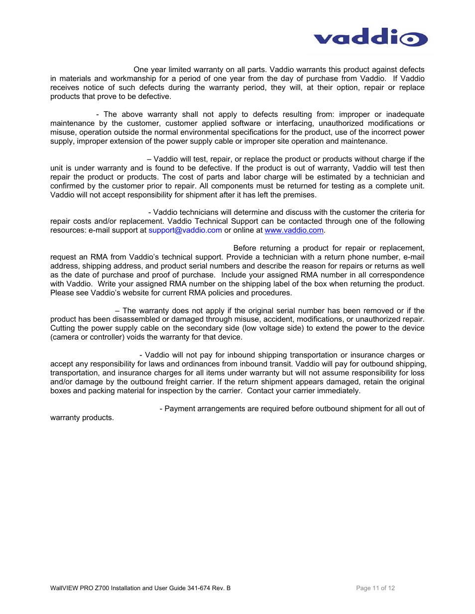 Vaddio WallVIEW PRO Z700 User Manual | Page 11 / 12