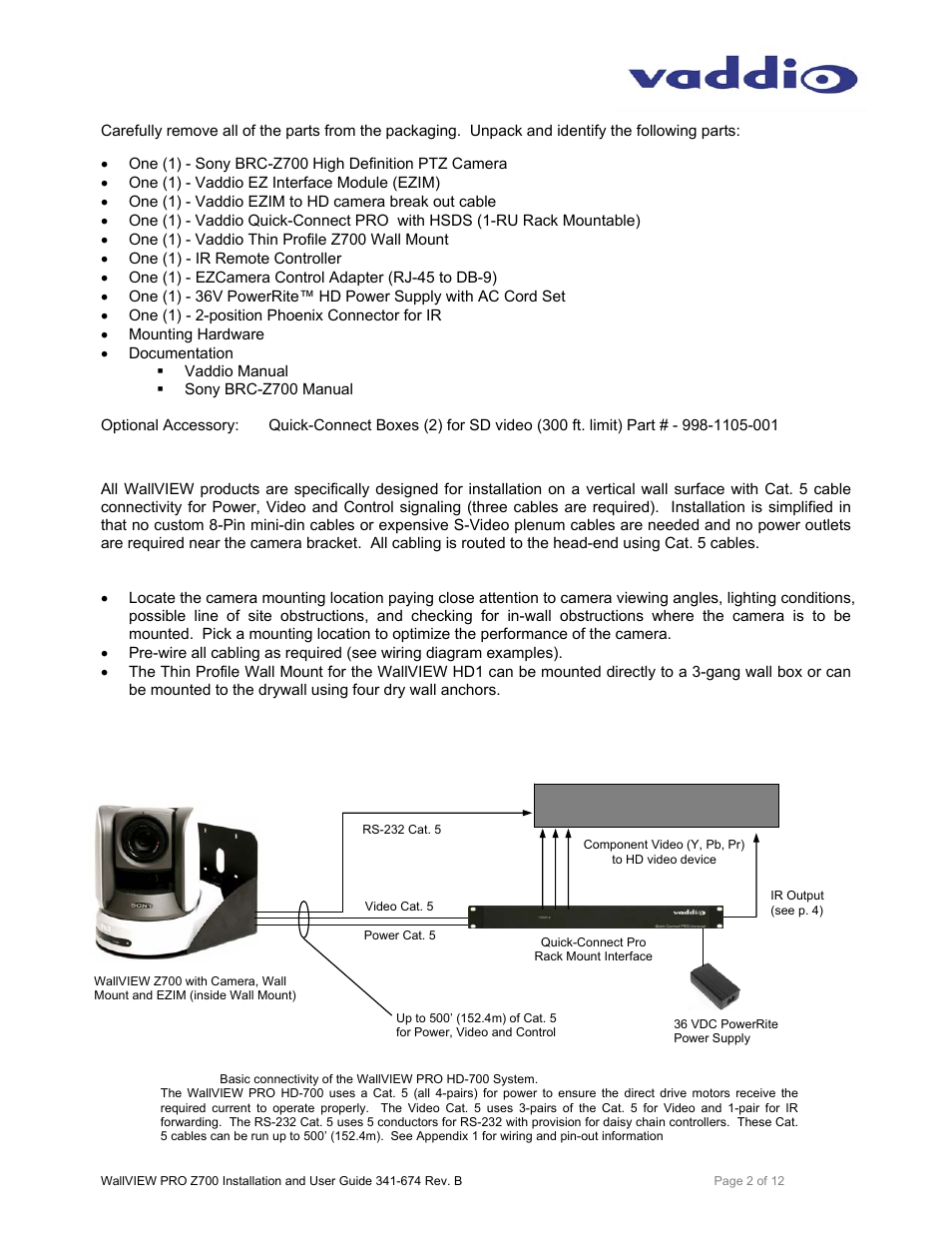 Vaddio WallVIEW PRO Z700 User Manual | Page 2 / 12