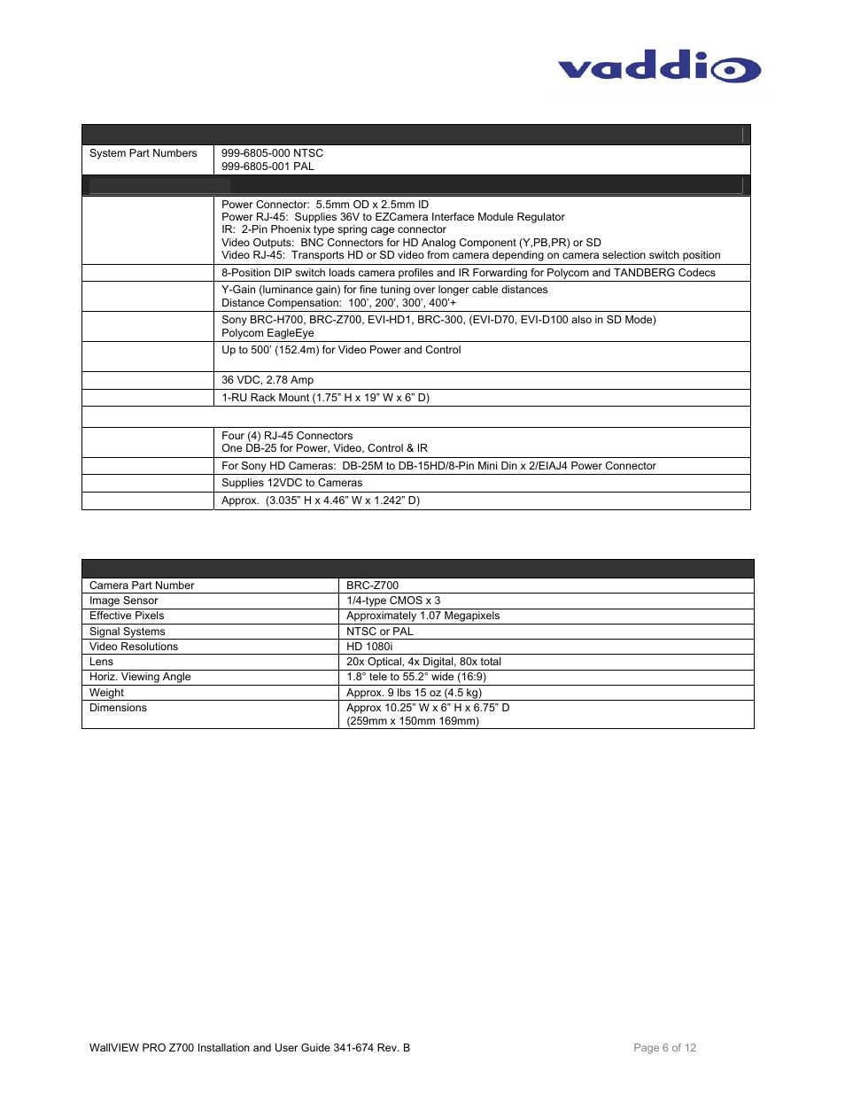 Vaddio WallVIEW PRO Z700 User Manual | Page 6 / 12