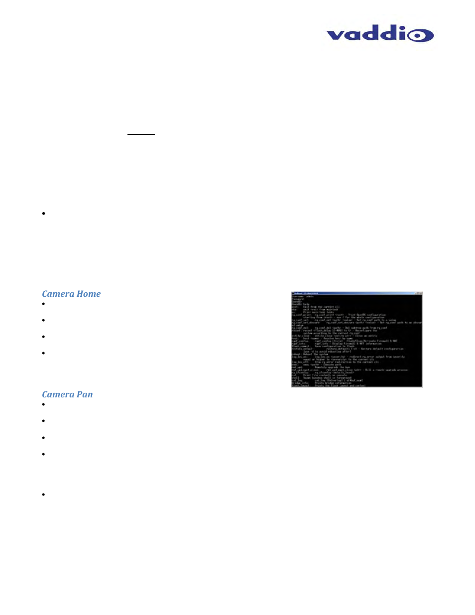 Camera home, Camera pan | Vaddio WideSHOT WallVIEW USB User Manual | Page 36 / 44