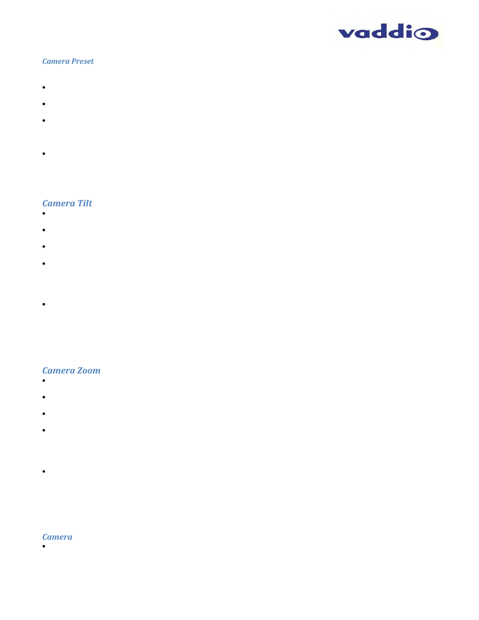 Camera tilt, Camera zoom | Vaddio WideSHOT WallVIEW USB User Manual | Page 37 / 44