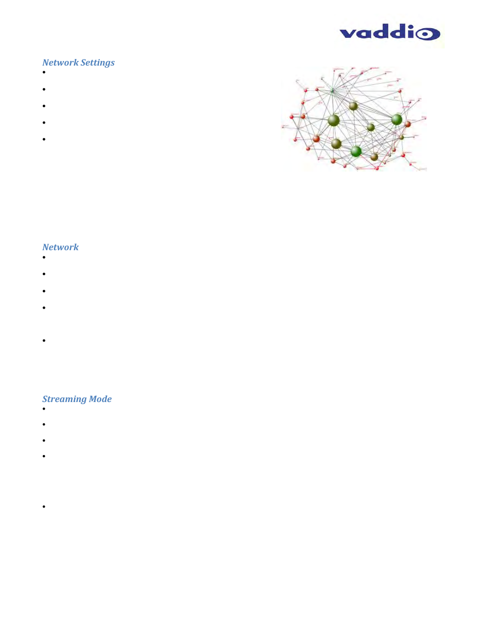 Network settings, Network, Streaming mode | Vaddio WideSHOT WallVIEW USB User Manual | Page 39 / 44