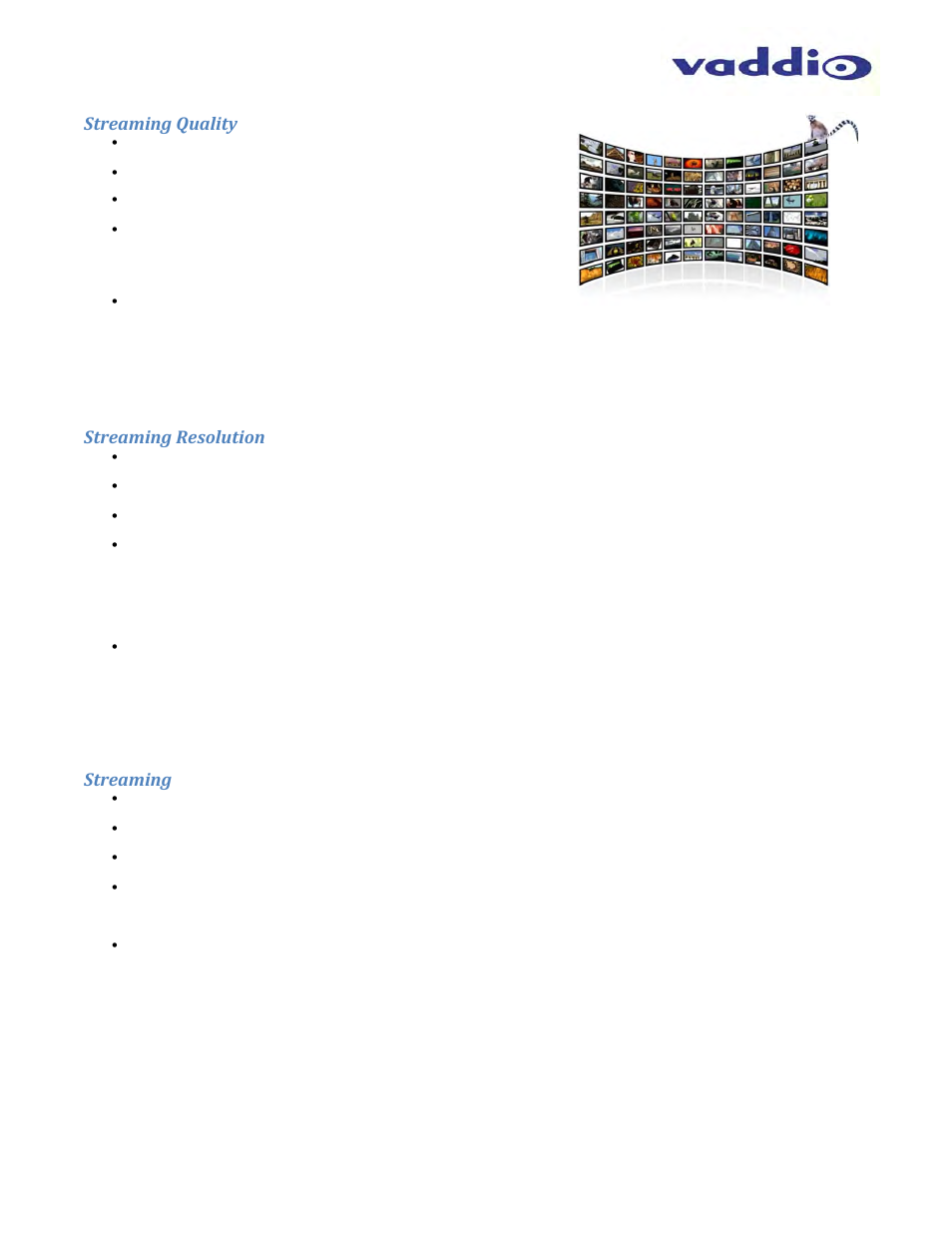 Streaming quality, Streaming resolution, Streaming | Vaddio WideSHOT WallVIEW USB User Manual | Page 40 / 44