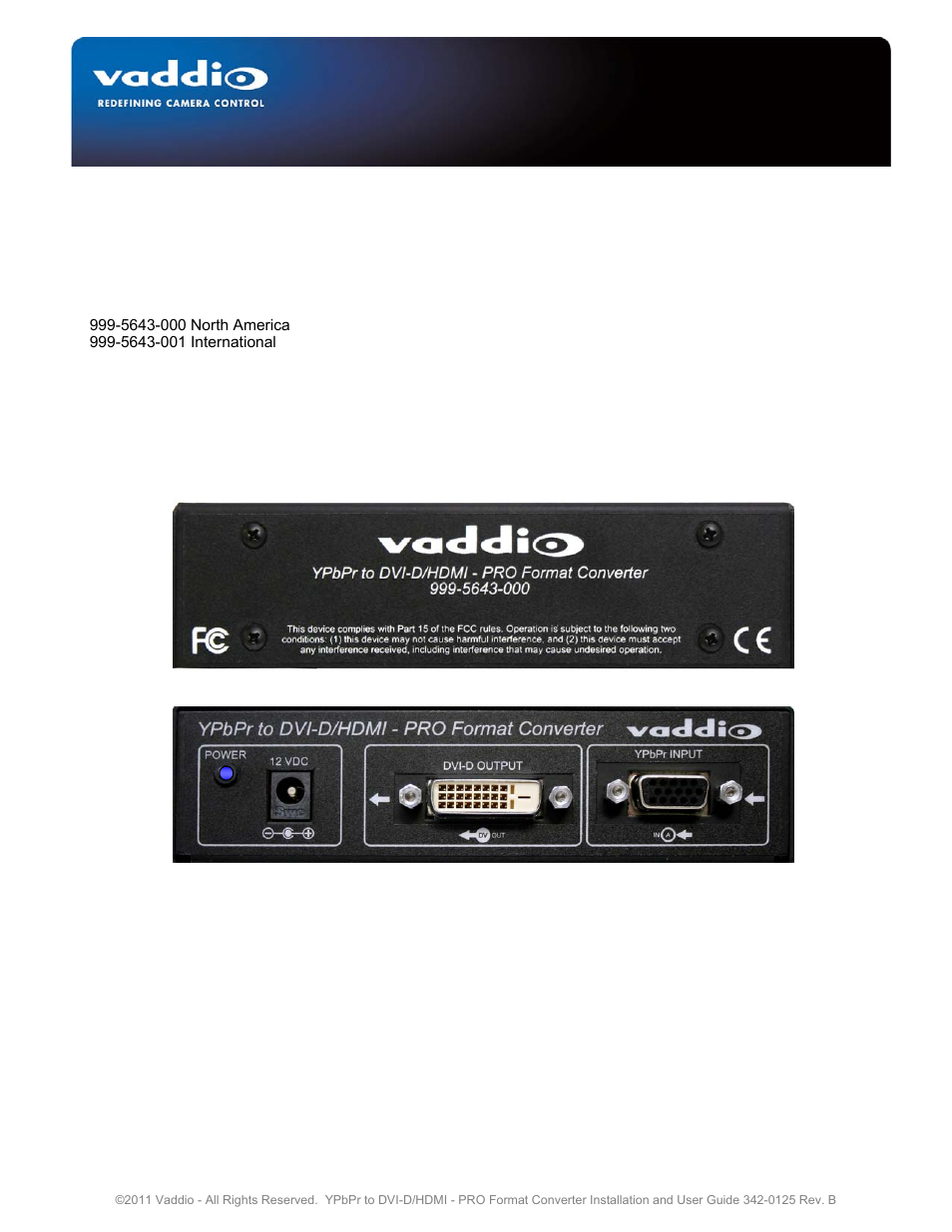 Vaddio YPbPr to DVI-D Format Converter User Manual | 8 pages