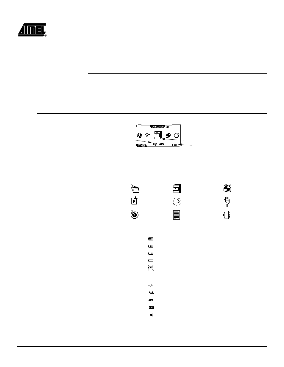 Operating modes, 1 main menu, 1 operating modes | 2 battery status, 3 usb host status, Section 3 operating modes -7, Main menu -7, Operating modes -7, Battery status -7, Usb host status -7 | Atmel AT85DVK-07 User Manual | Page 9 / 21