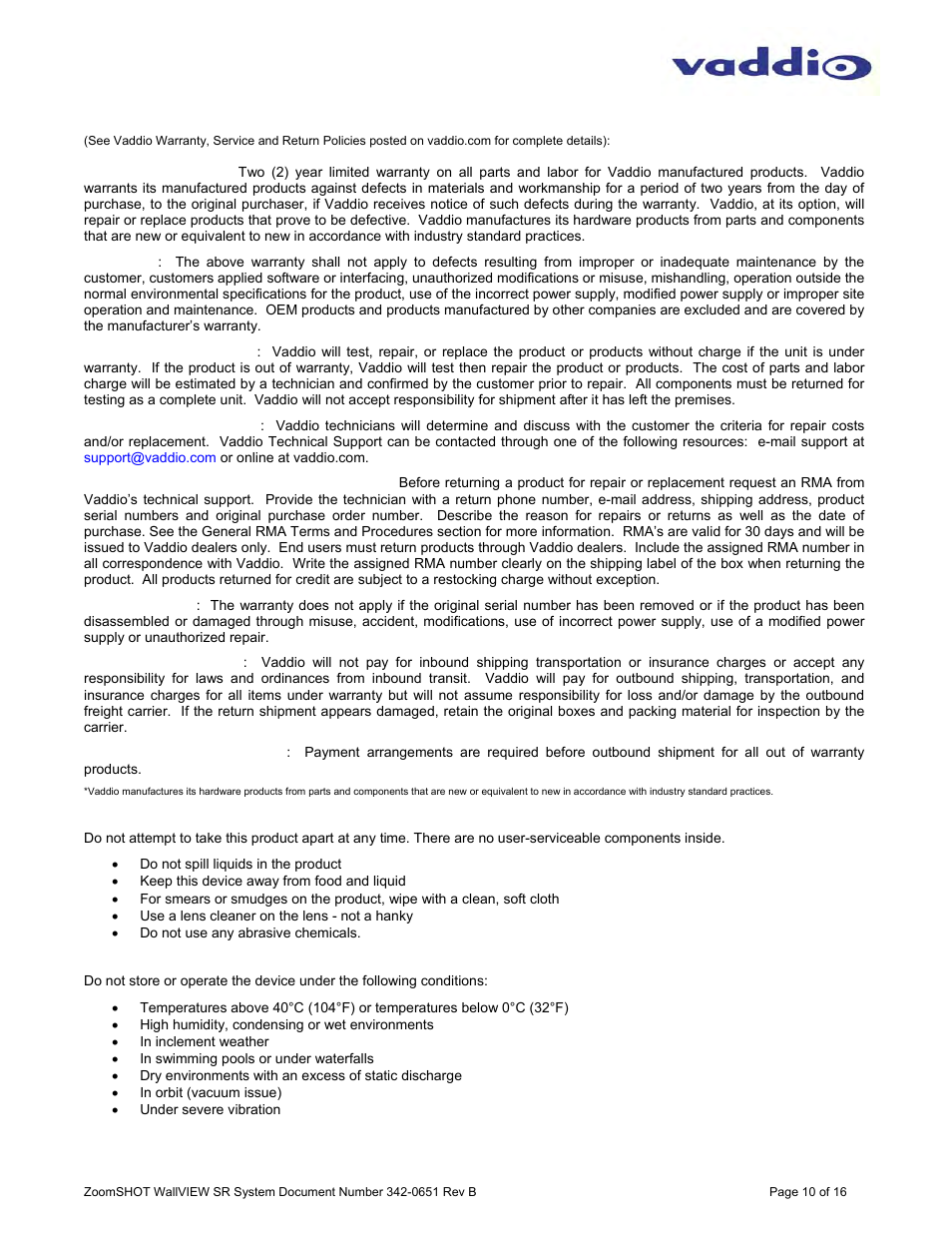 Vaddio ZoomSHOT WallVIEW SR User Manual | Page 10 / 16