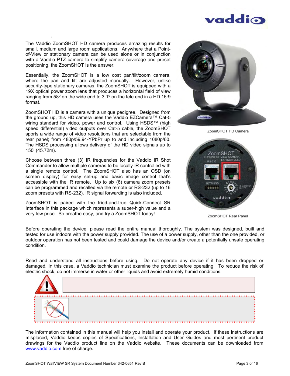 Vaddio ZoomSHOT WallVIEW SR User Manual | Page 3 / 16