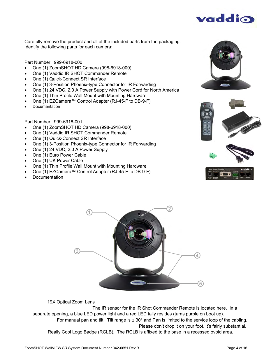 Vaddio ZoomSHOT WallVIEW SR User Manual | Page 4 / 16