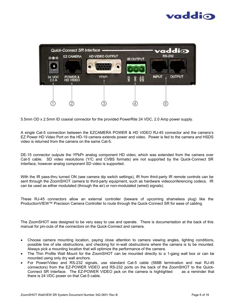 Vaddio ZoomSHOT WallVIEW SR User Manual | Page 6 / 16