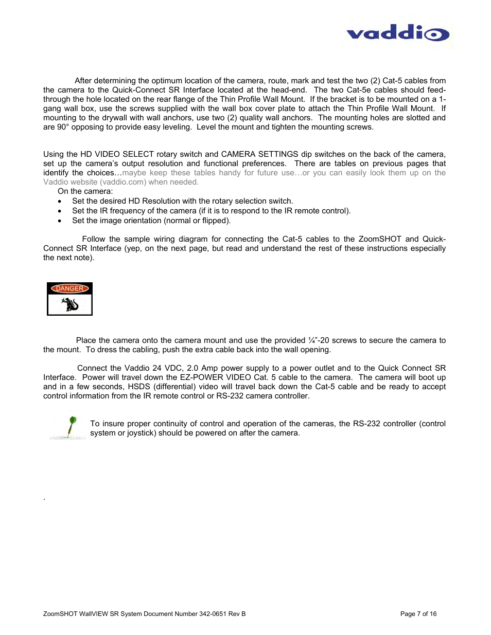 Vaddio ZoomSHOT WallVIEW SR User Manual | Page 7 / 16