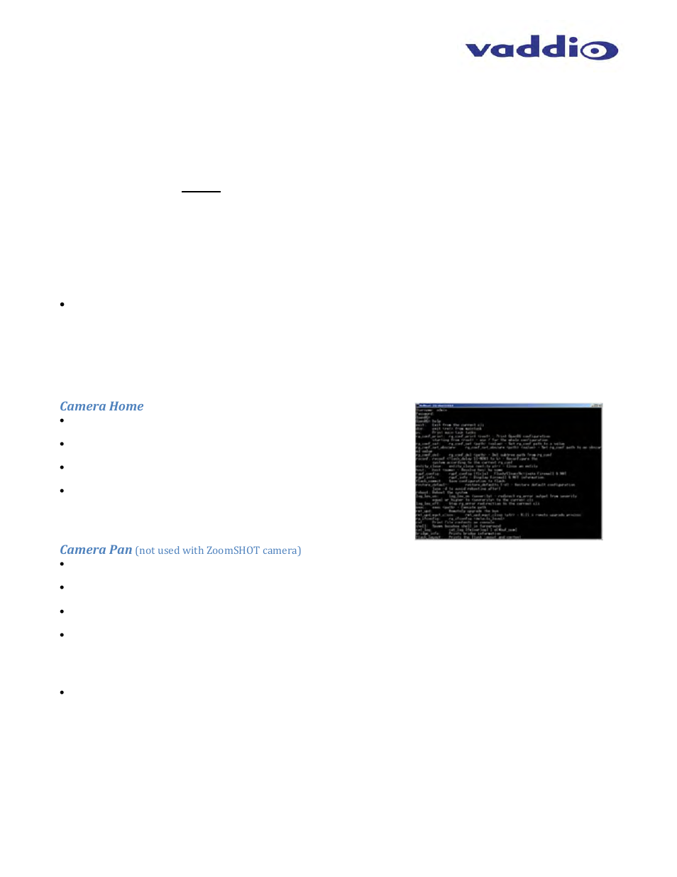 Camera home, Camera pan | Vaddio ZoomSHOT WallVIEW USB User Manual | Page 33 / 40