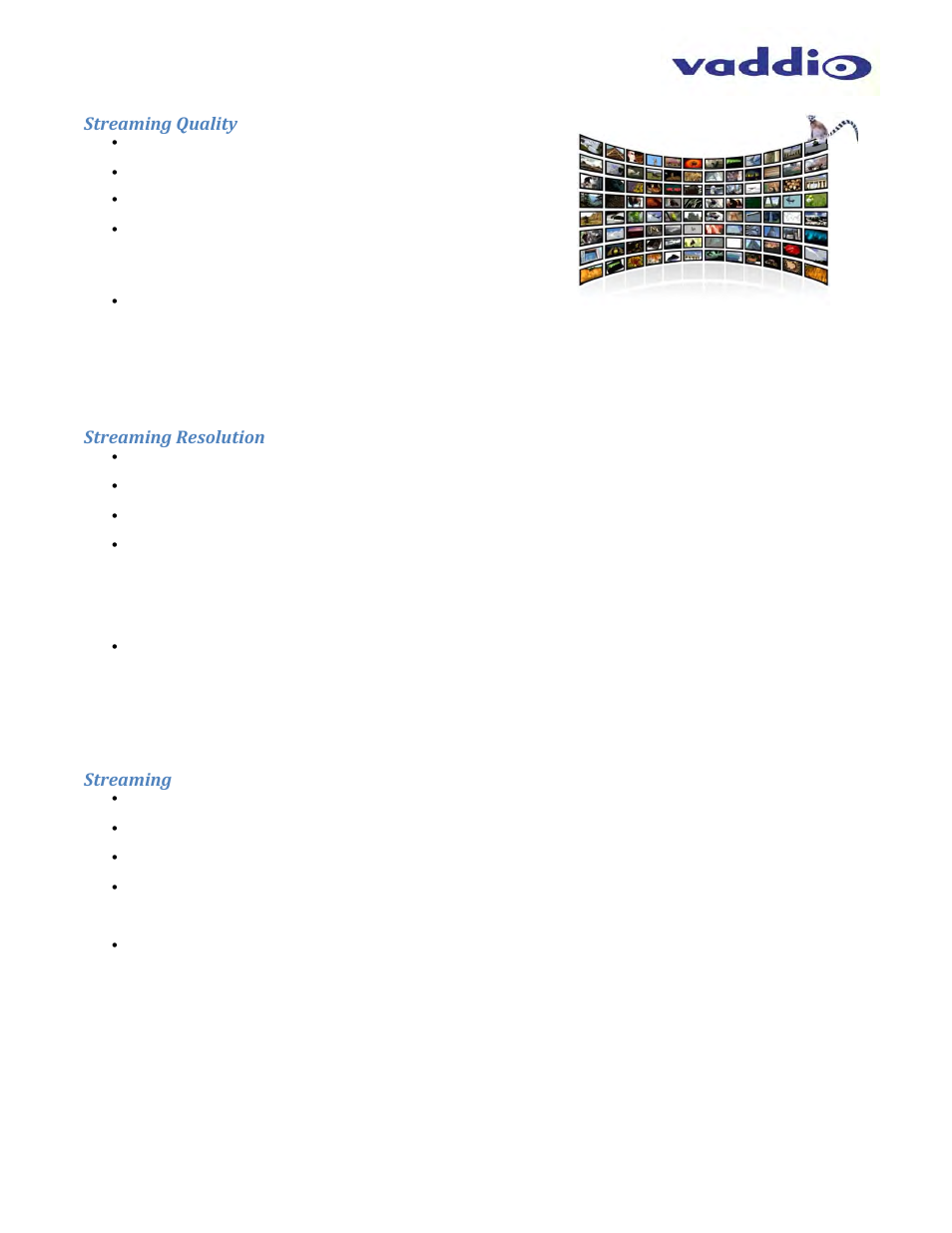 Streaming quality, Streaming resolution, Streaming | Vaddio ZoomSHOT WallVIEW USB User Manual | Page 37 / 40