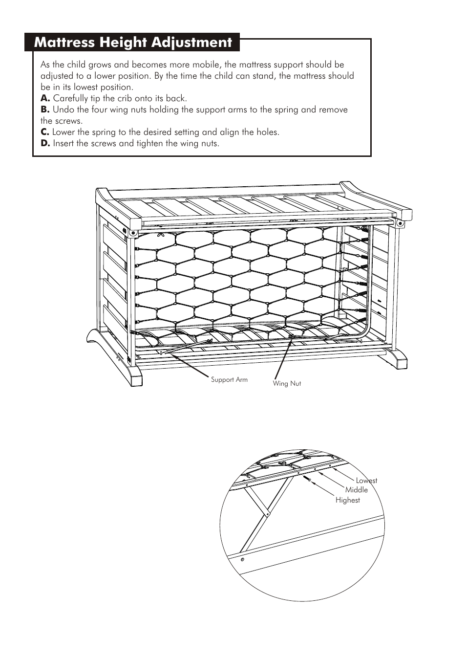 Mattress height adjustment | Westwood Design Brookline Convertible Crib User Manual | Page 10 / 13
