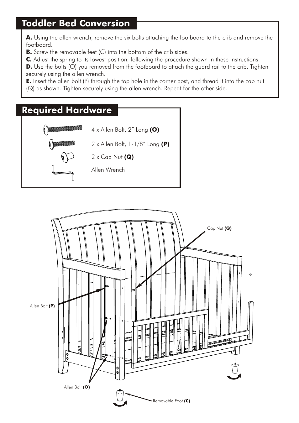 Toddler bed conversion, Required hardware | Westwood Design Brookline Convertible Crib User Manual | Page 11 / 13