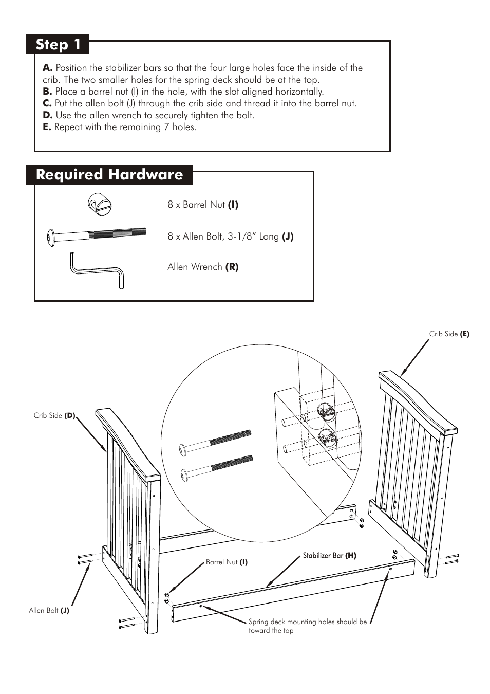 Required hardware, Step 1 | Westwood Design Brookline Convertible Crib User Manual | Page 6 / 13