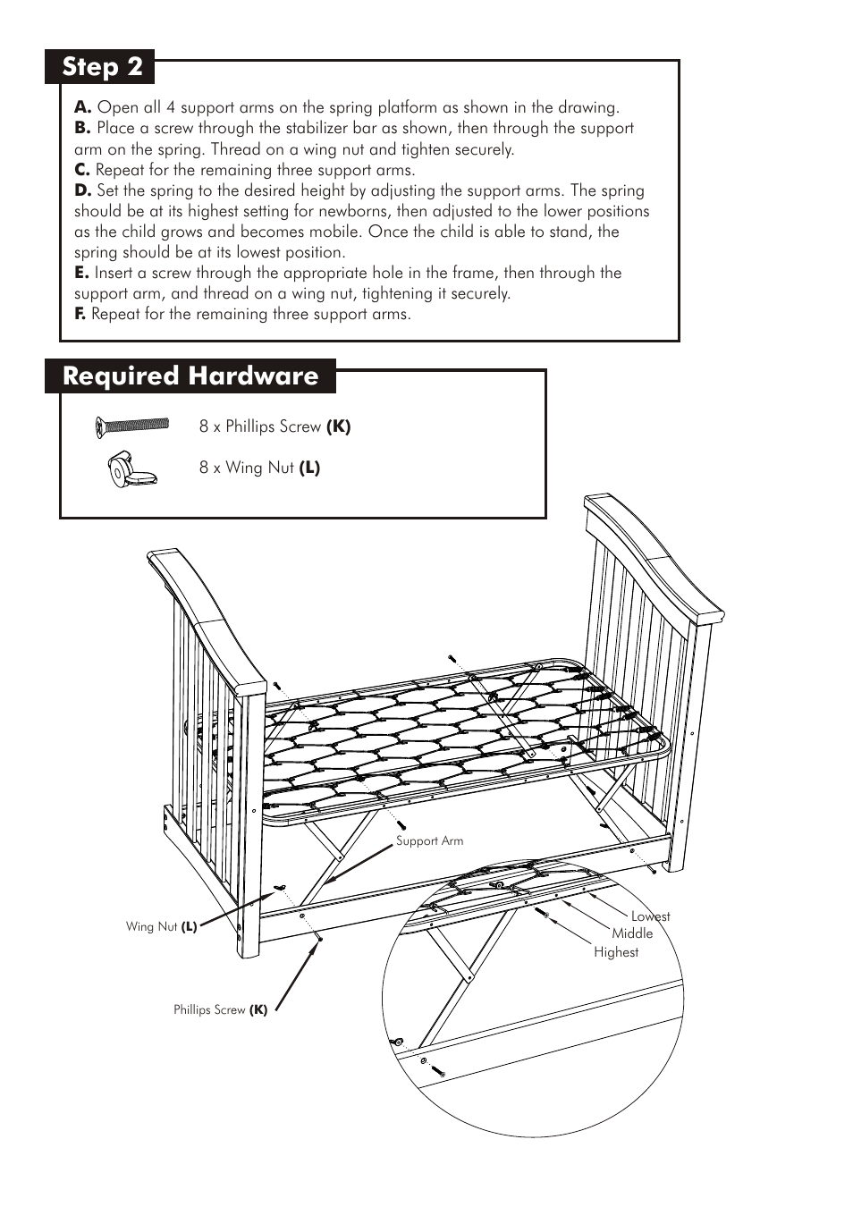 Step 2, Required hardware | Westwood Design Brookline Convertible Crib User Manual | Page 7 / 13