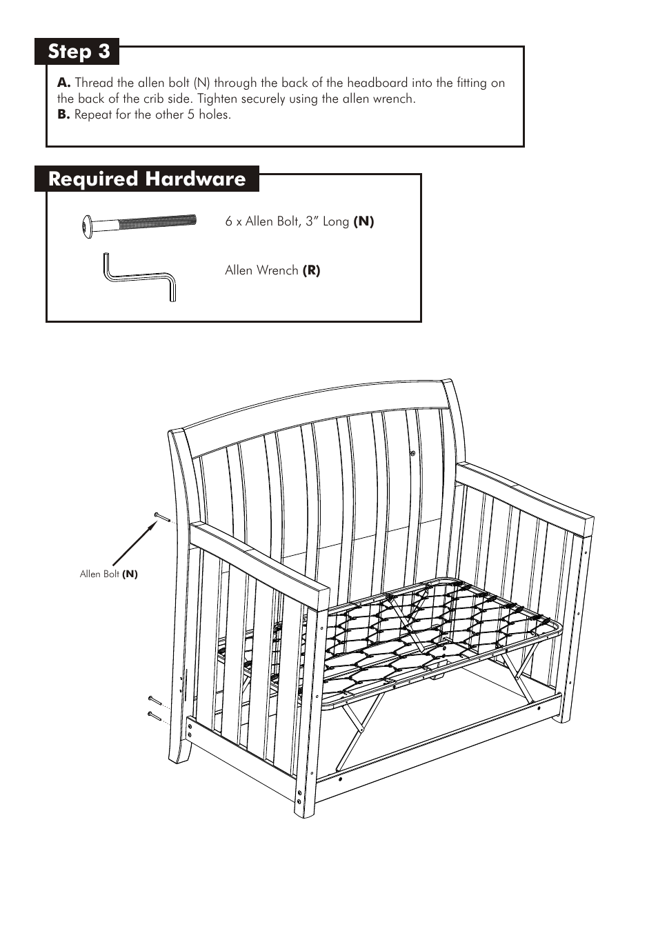 Step 3, Required hardware | Westwood Design Brookline Convertible Crib User Manual | Page 8 / 13