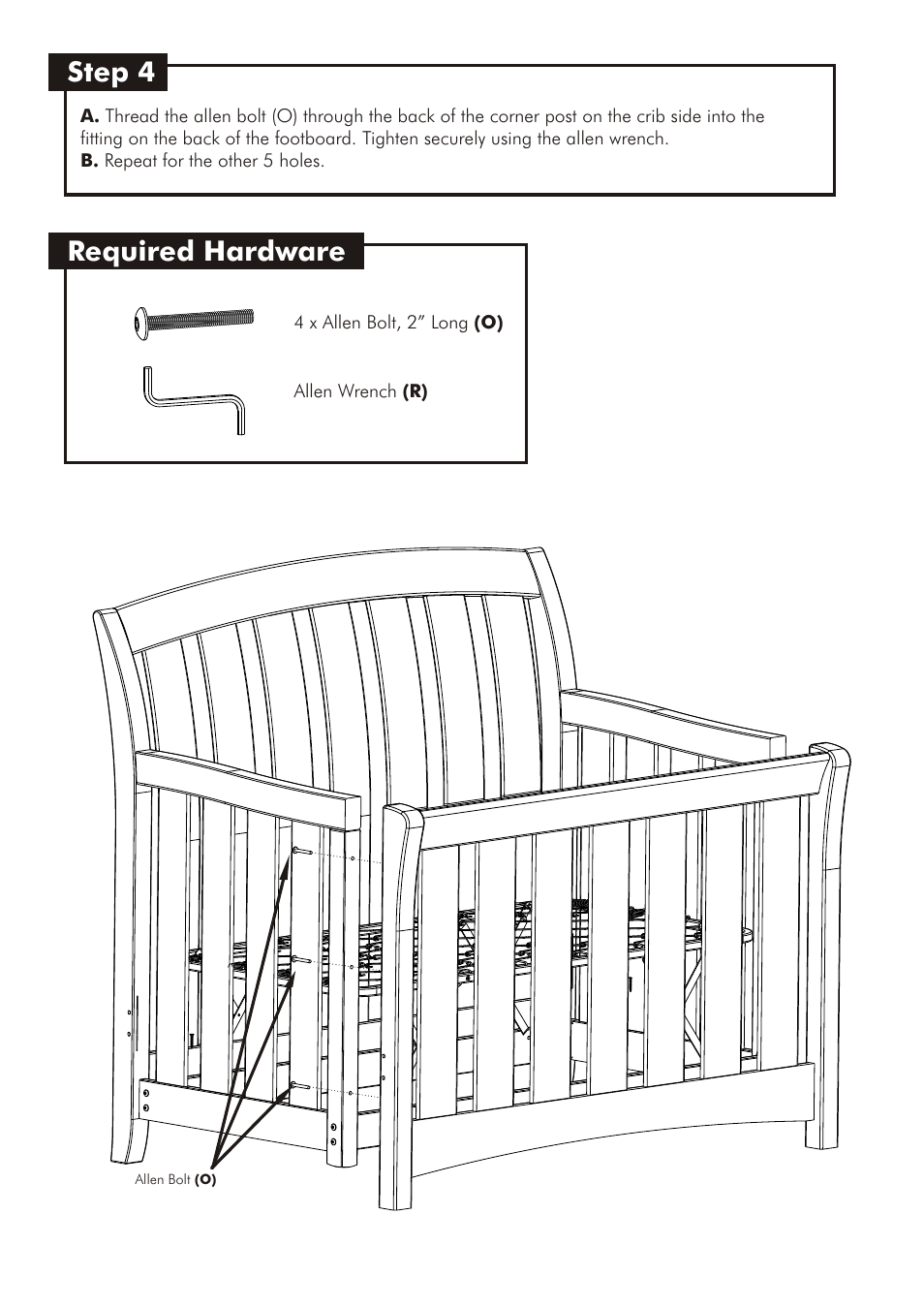 Step 4, Required hardware | Westwood Design Brookline Convertible Crib User Manual | Page 9 / 13