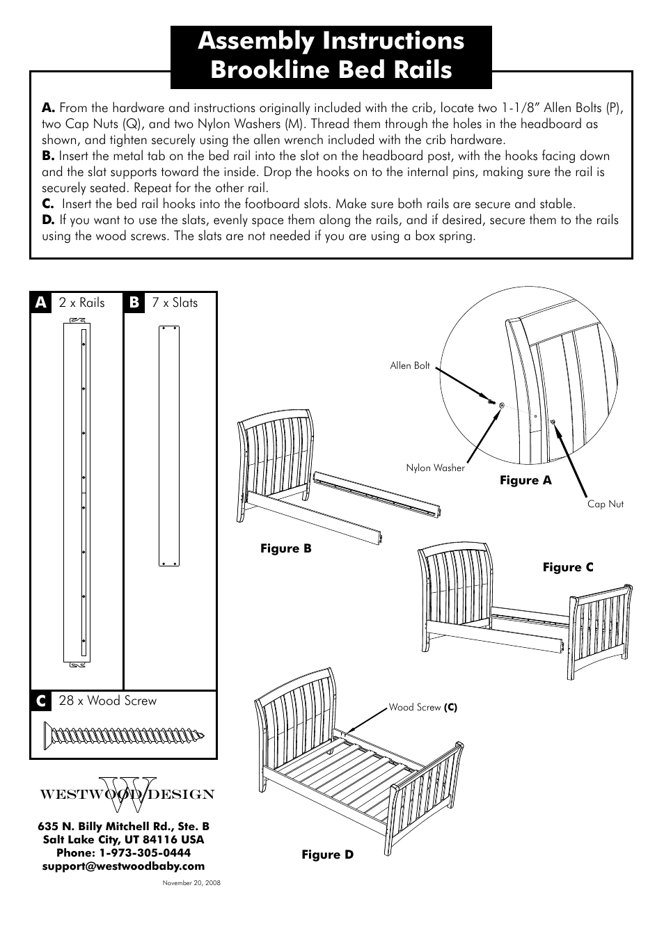 Westwood Design Brookline Convertible Crib Bed Rail Kit User Manual | 1 page