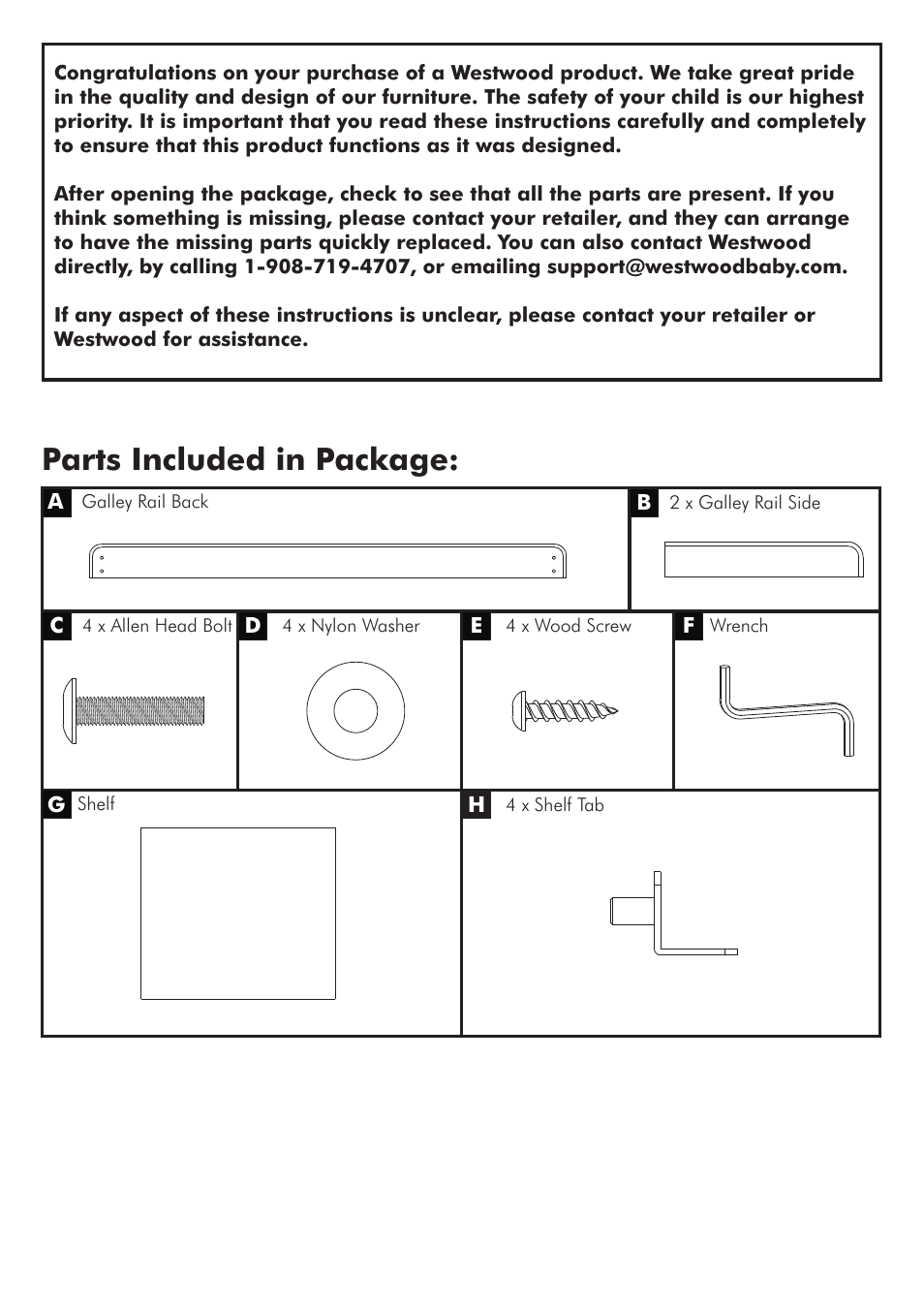 Parts included in package | Westwood Design Brookline Dressing Combo User Manual | Page 3 / 6