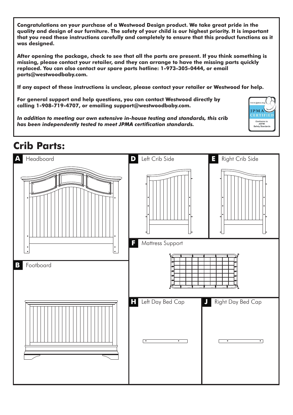 Crib parts | Westwood Design Donnington Convertible Crib User Manual | Page 3 / 9