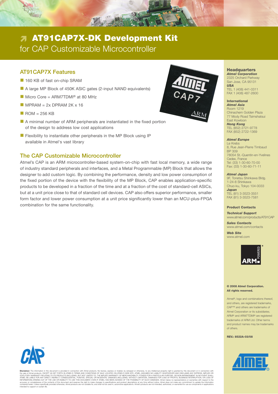 The cap customizable microcontroller, At91cap7x features | Atmel AT91CAP7X-DK User Manual | Page 2 / 2
