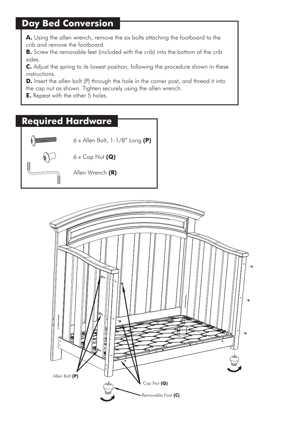 Day bed conversion required hardware | Westwood Design Geneva Convertible Crib User Manual | Page 10 / 11