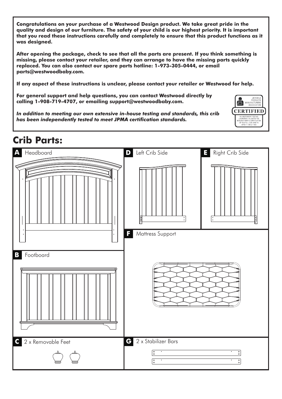 Crib parts | Westwood Design Geneva Convertible Crib User Manual | Page 3 / 11