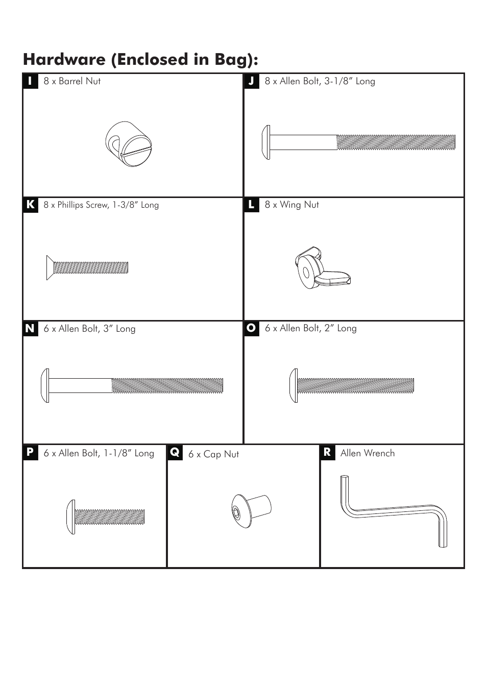 Hardware (enclosed in bag) | Westwood Design Geneva Convertible Crib User Manual | Page 4 / 11