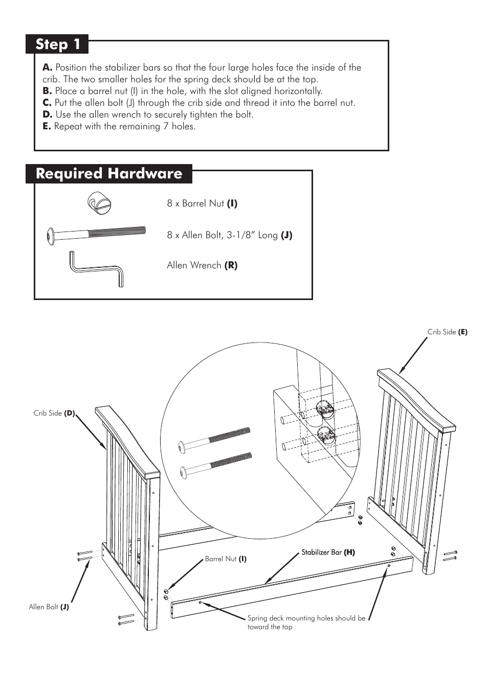 Required hardware, Step 1 | Westwood Design Geneva Convertible Crib User Manual | Page 5 / 11