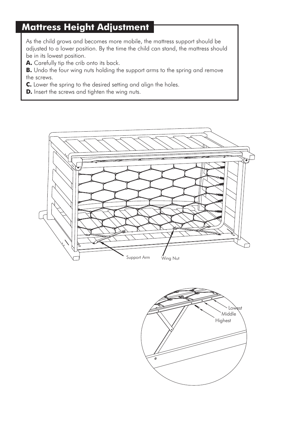 Mattress height adjustment | Westwood Design Geneva Convertible Crib User Manual | Page 9 / 11