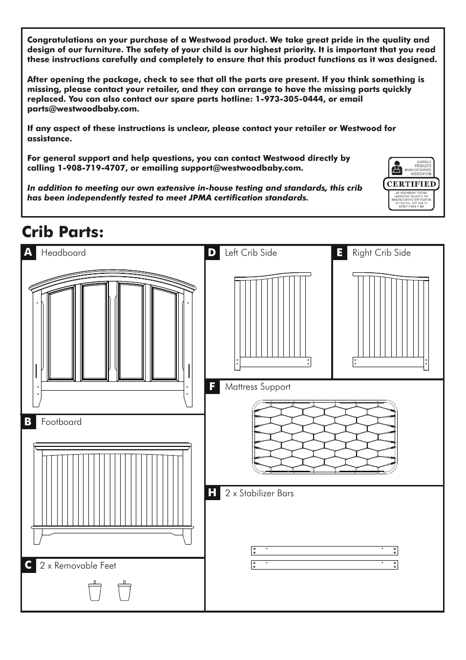 Crib parts | Westwood Design Jonesport Convertible Crib User Manual | Page 3 / 11