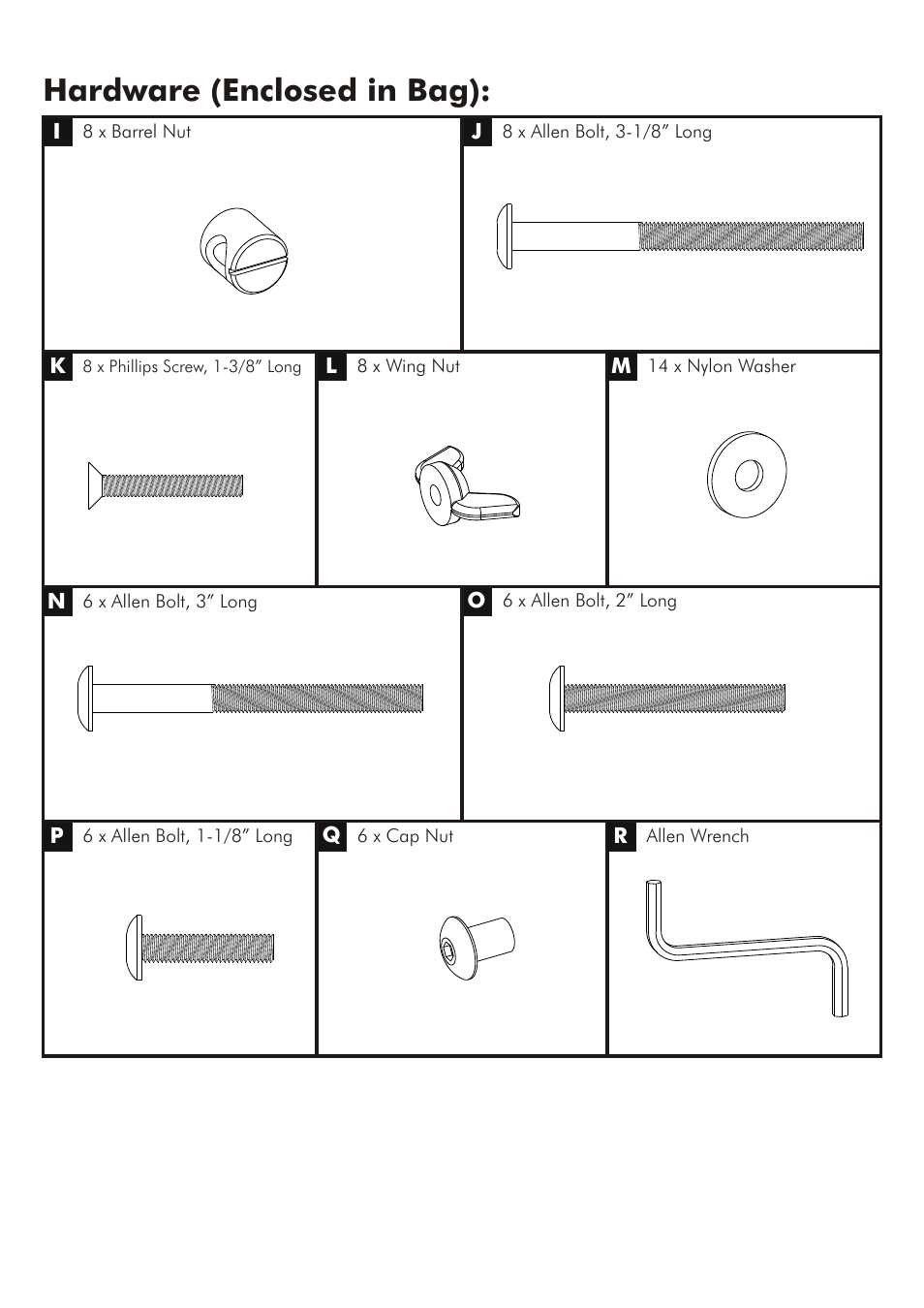 Hardware (enclosed in bag) | Westwood Design Jonesport Convertible Crib User Manual | Page 4 / 11