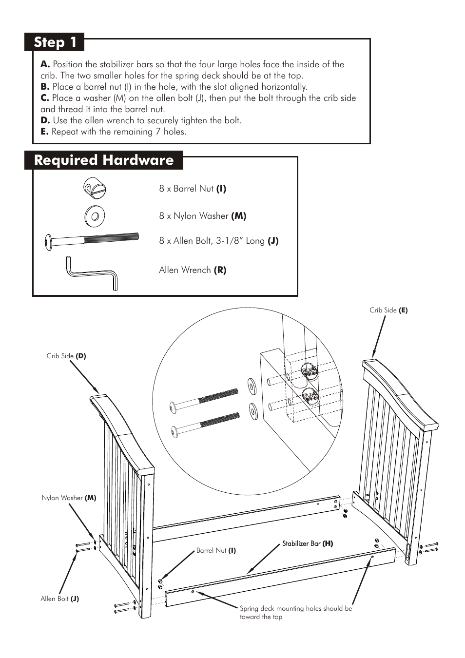 Required hardware, Step 1 | Westwood Design Jonesport Convertible Crib User Manual | Page 5 / 11