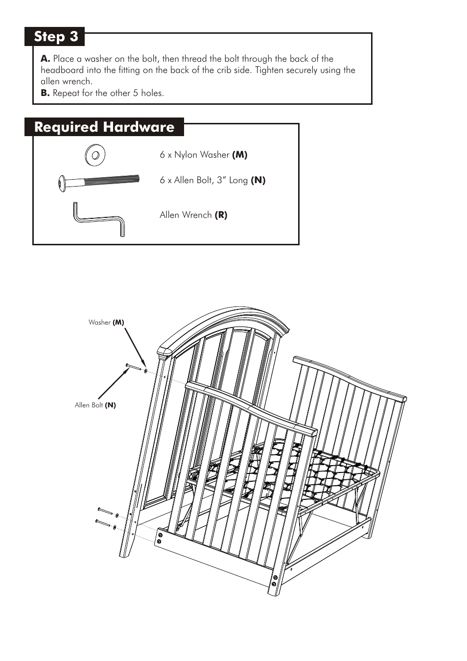 Step 3, Required hardware | Westwood Design Jonesport Convertible Crib User Manual | Page 7 / 11