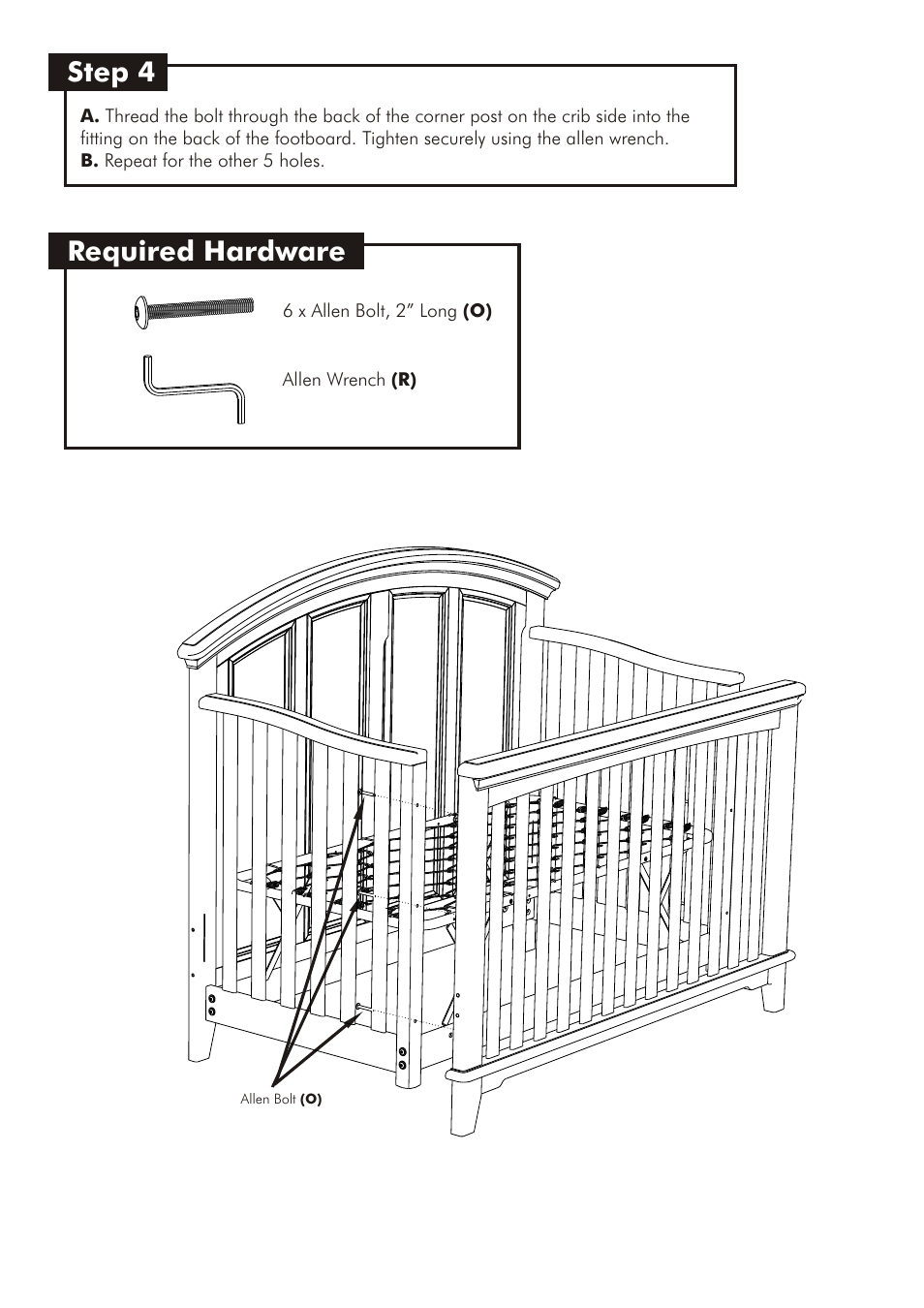 Step 4, Required hardware | Westwood Design Jonesport Convertible Crib User Manual | Page 8 / 11
