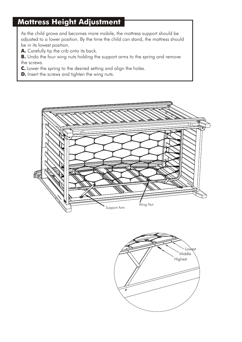 Mattress height adjustment | Westwood Design Jonesport Convertible Crib User Manual | Page 9 / 11