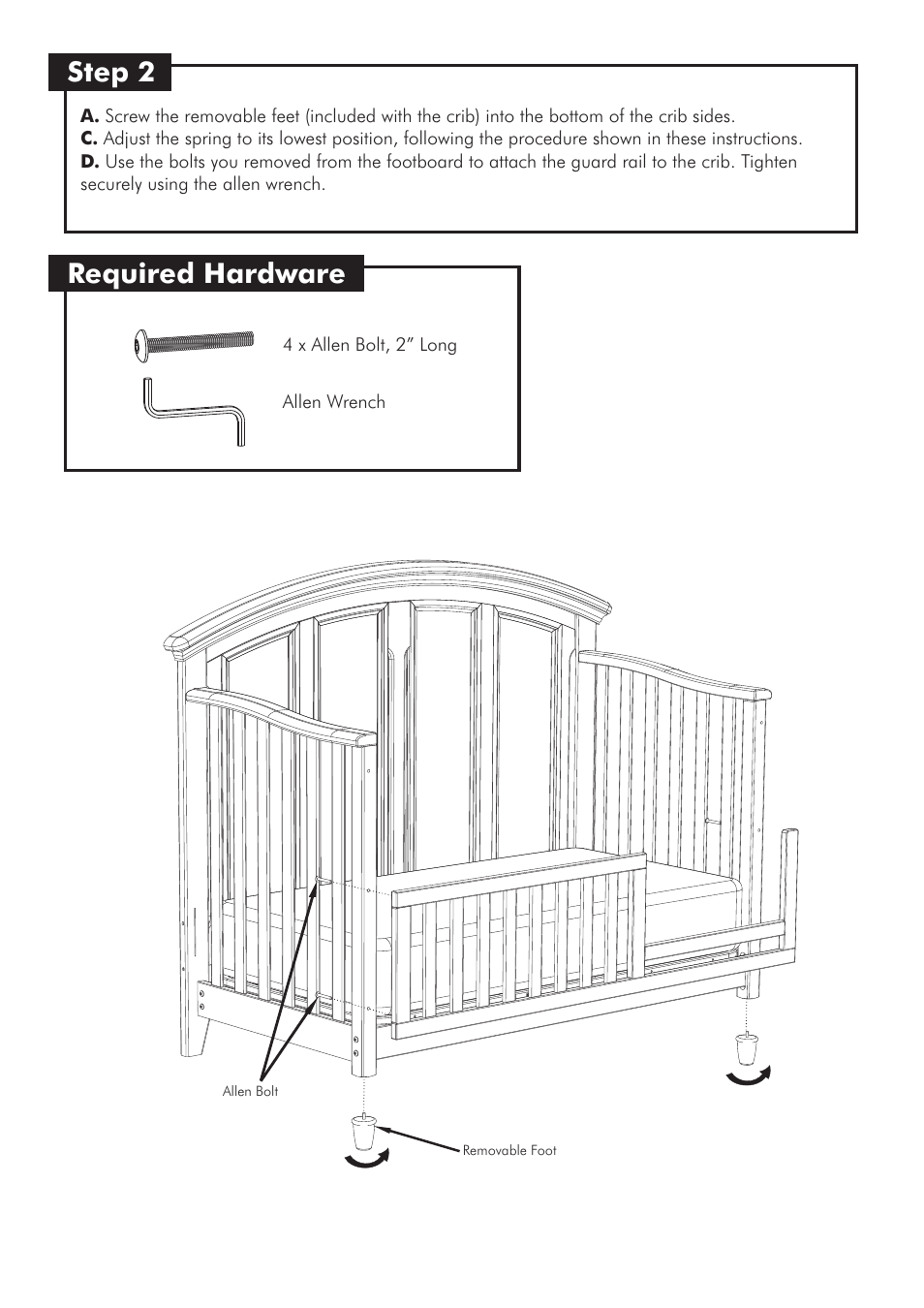 Step 2, Required hardware | Westwood Design Jonesport Toddler Guard Rail Kit User Manual | Page 4 / 6