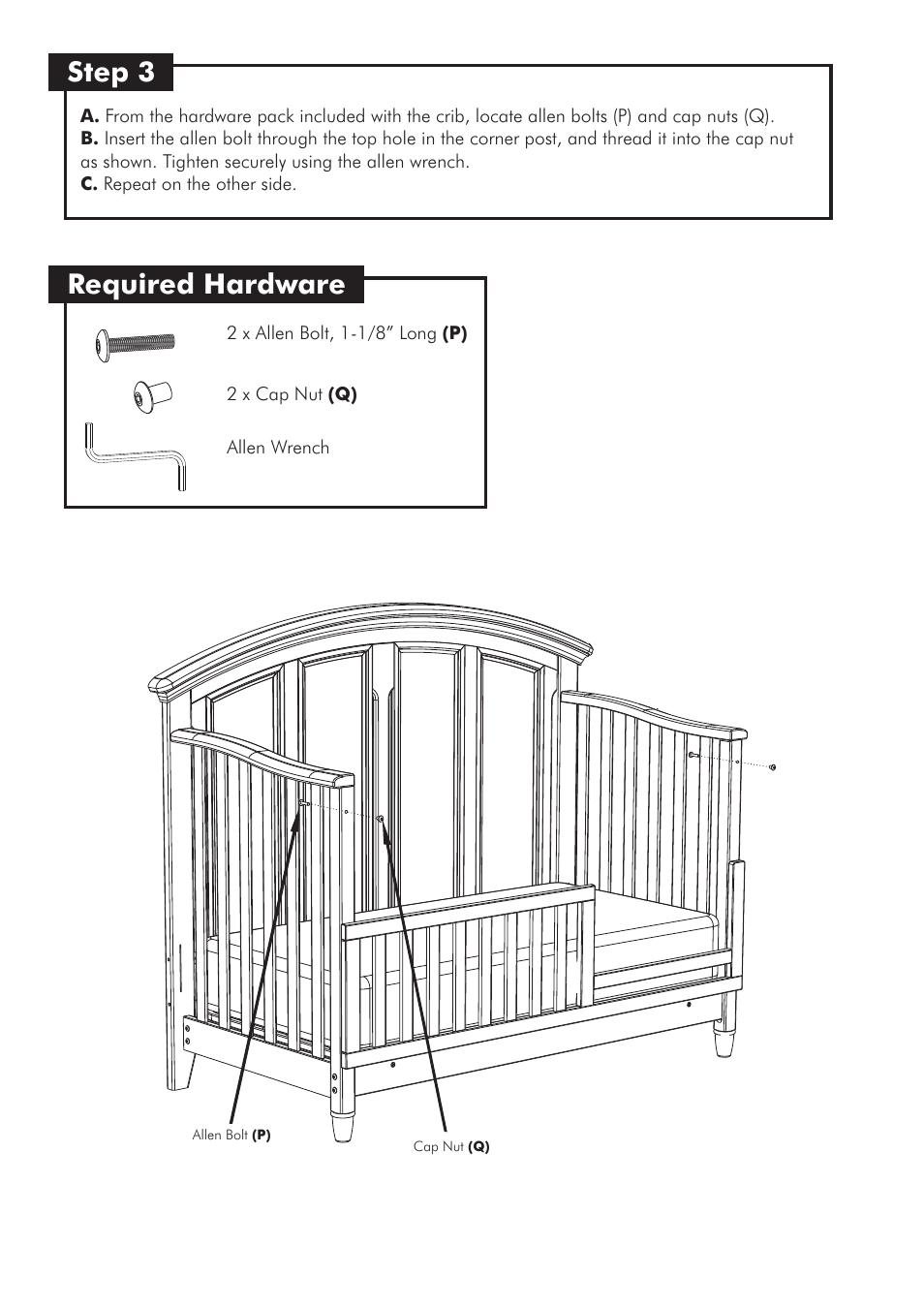 Step 3, Required hardware | Westwood Design Jonesport Toddler Guard Rail Kit User Manual | Page 5 / 6