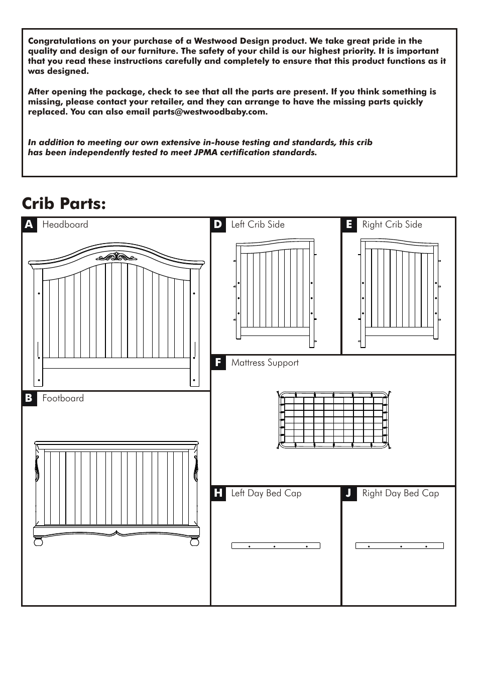 Crib parts | Westwood Design Meadowdale Crib Always There Hardware User Manual | Page 3 / 9