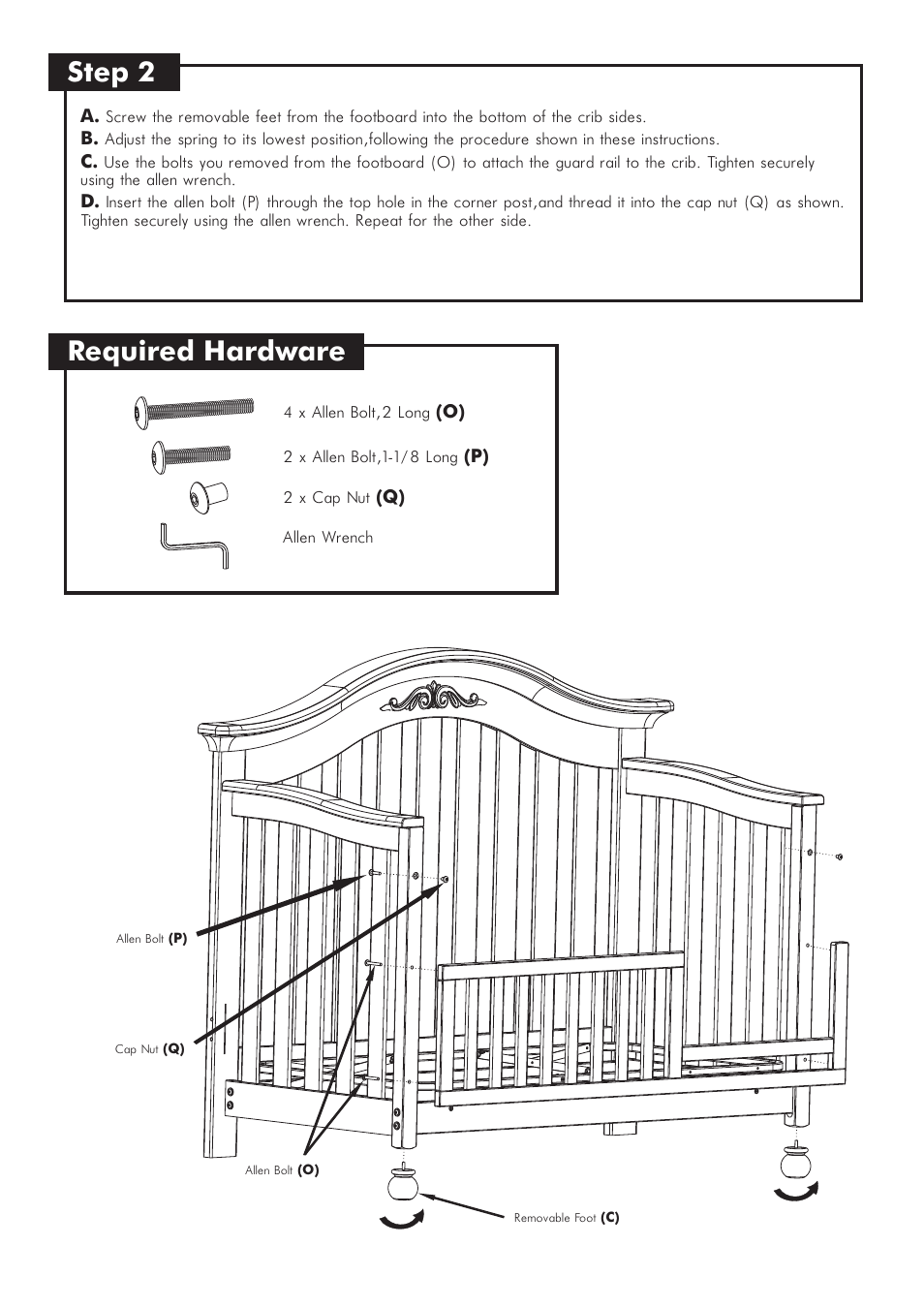 Step 2, Required hardware | Westwood Design Meadowdale Convertible Crib Guard Rail User Manual | Page 4 / 5