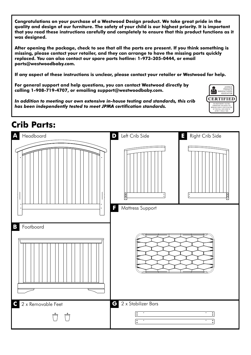 Crib parts | Westwood Design Waverly Convertible Crib (WA-CR-8601NR) User Manual | Page 3 / 11