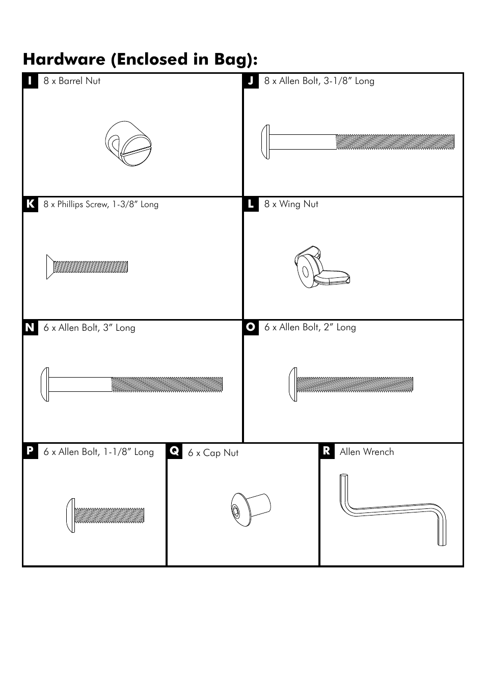 Hardware (enclosed in bag) | Westwood Design Waverly Convertible Crib (WA-CR-8601NR) User Manual | Page 4 / 11