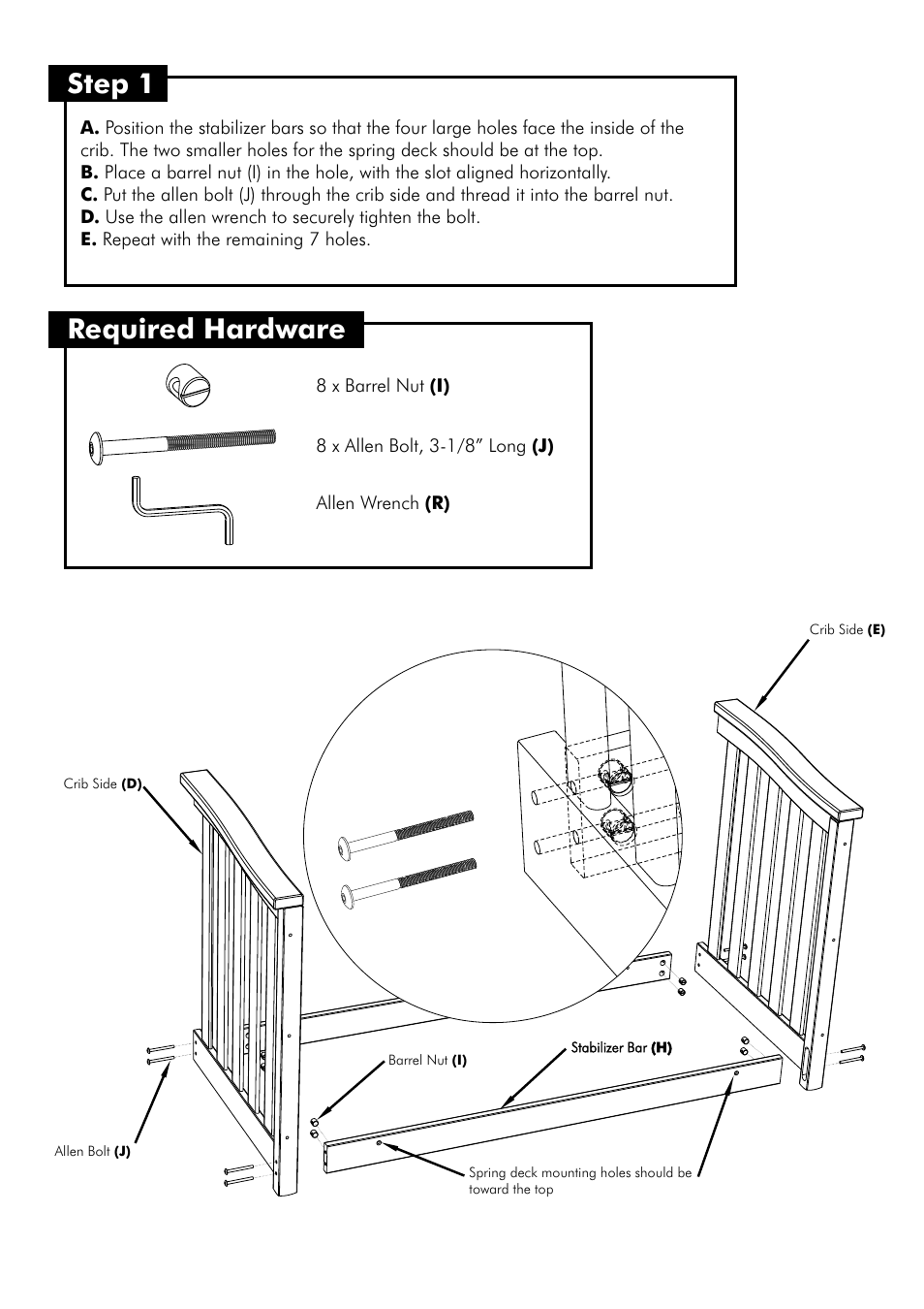 Required hardware, Step 1 | Westwood Design Waverly Convertible Crib (WA-CR-8601NR) User Manual | Page 5 / 11