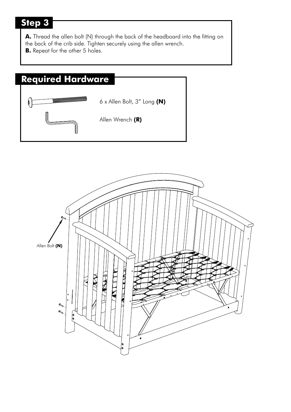 Step 3, Required hardware | Westwood Design Waverly Convertible Crib (WA-CR-8601NR) User Manual | Page 7 / 11