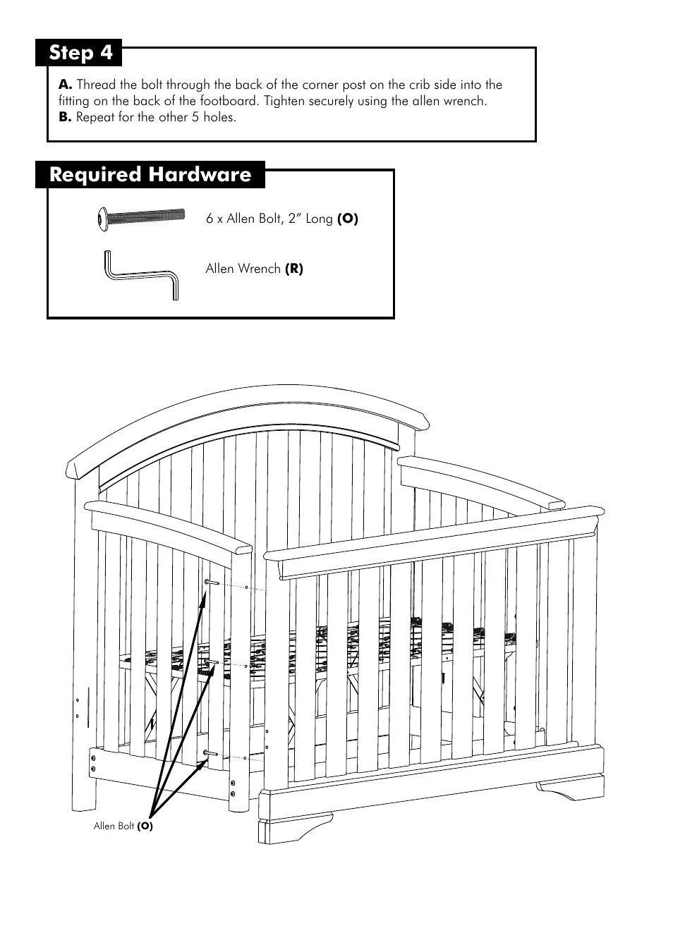 Step 4, Required hardware | Westwood Design Waverly Convertible Crib (WA-CR-8601NR) User Manual | Page 8 / 11