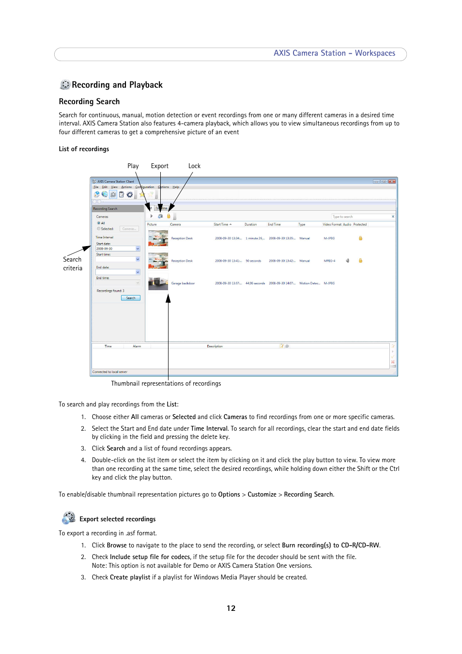 Recording and playback | Axis Communications Camera Station User Manual | Page 12 / 47